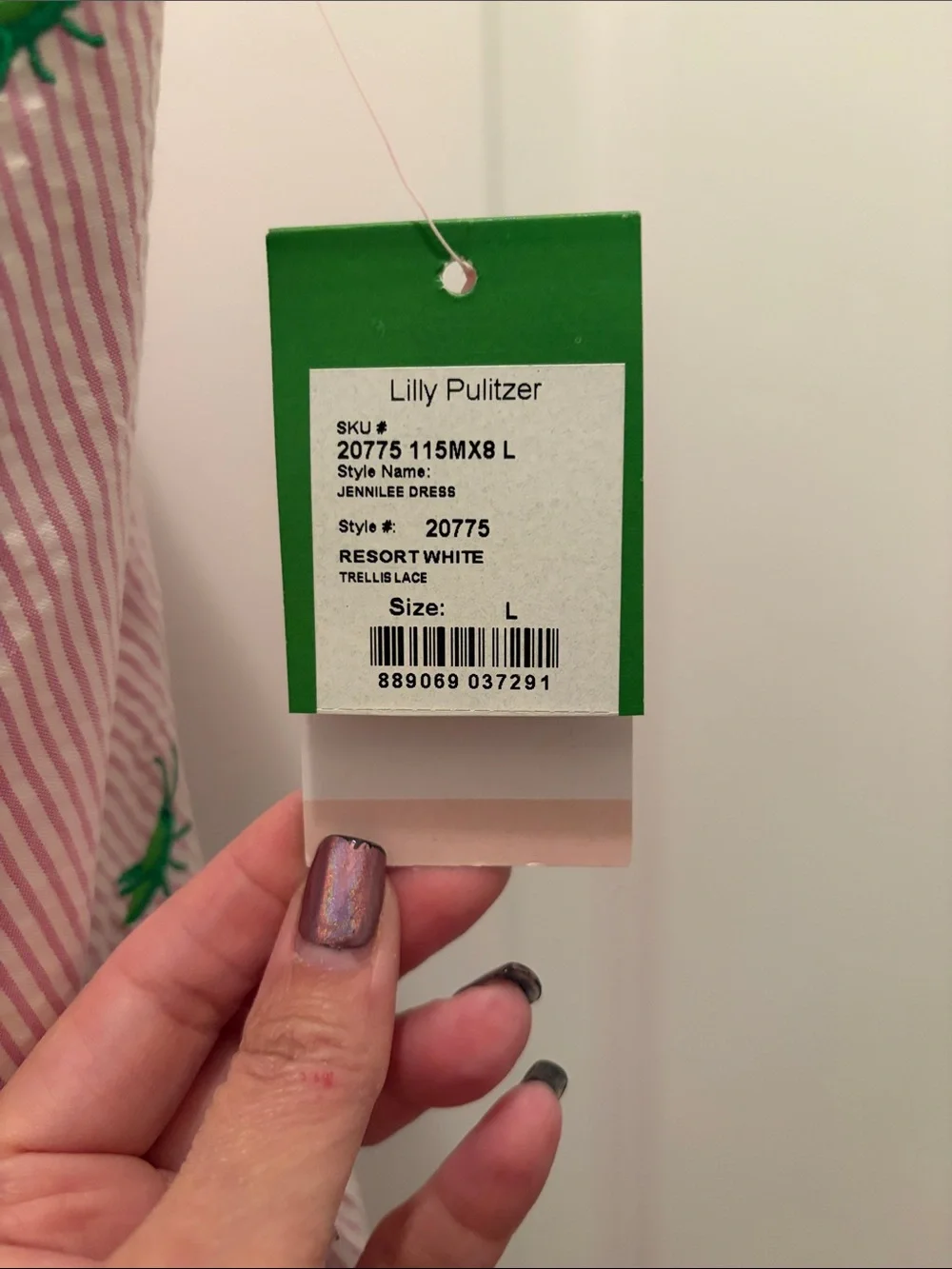 NWT Lilly Pulitzer Pink/White Strapless Seersucker Dress with Green Embroidery - Picture 2 of 7